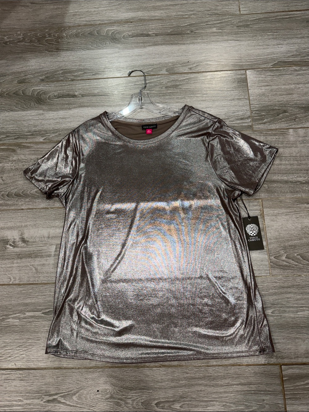 Vince Camuto Metallic Silver Short-Sleeve Women’s Tee size XL
